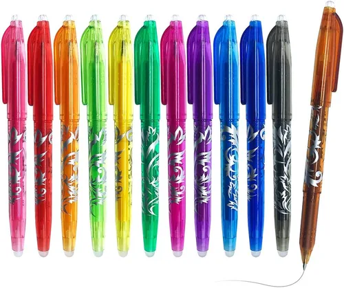 DxJ Bolígrafos de gel borrables – 12 bolígrafos de borrado térmico para tela, bolígrafo de punta fina de 0.020 in, tintas de colores surtidos para