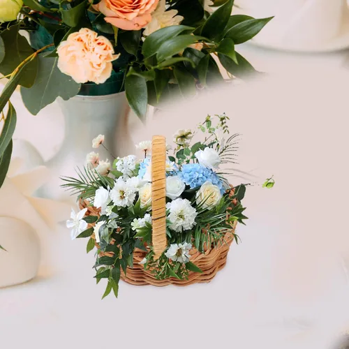 Miniatura 7 de Alipis Juego de mini cesta de flores de ratán con asas de 2.95 x 2.95 x 2.16 pulgadas, pequeña cesta tejida para decoración de casa de muñecas