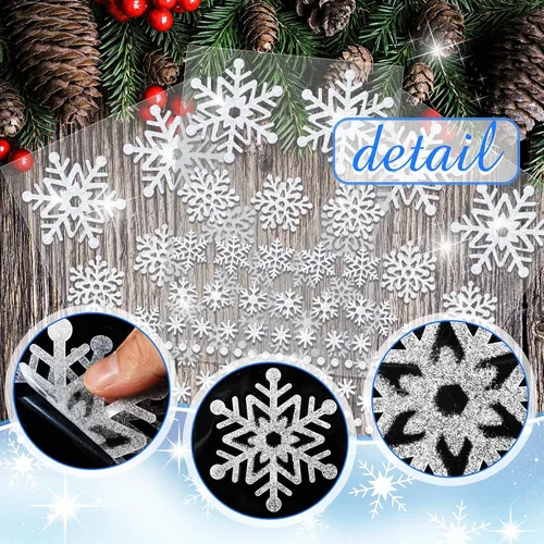 Miniatura 3 de Outus 16 hojas de pegatinas de copo de nieve, pegatinas de invierno brillantes, pegatinas de copo de nieve para fiestas, manualidades de álbum