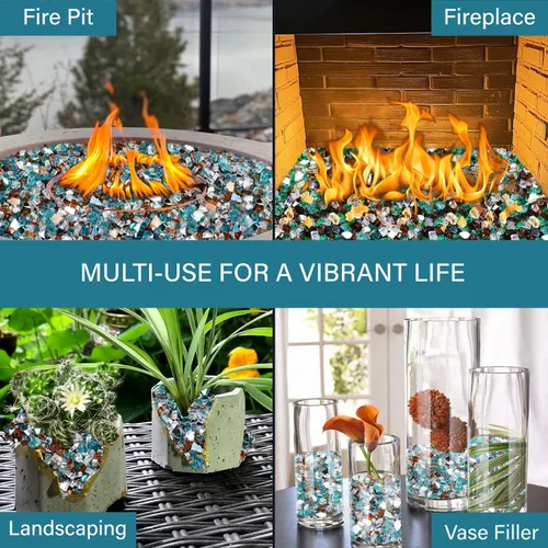 Miniatura 102 de NUPICK Vidrio de Fuego de 5 Libras, Vidrio Brillante para Fogata de 1/2 Pulgada, Roca de Vidrio Templado para Fogata para Propano o Gas Natural