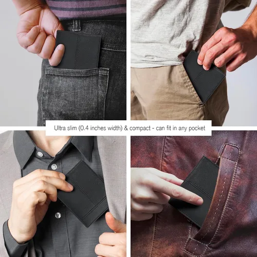 Miniatura 7 de Cartera para bolsillo frontal, bloqueo RFID, de piel, plegable, con ventana de identificación, para hombre