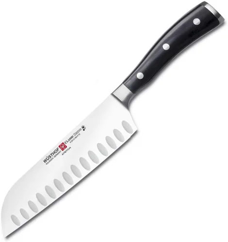 Miniatura 3 de Wusthof Classic Ikon cuchillo santoku con filo hueco, Negro