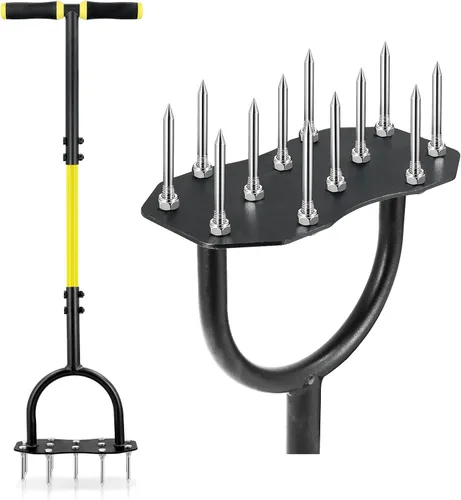 Jardineer Herramienta aireadora de césped, herramienta de césped con picos más largos, aireador manual premontado para aireación de césped,