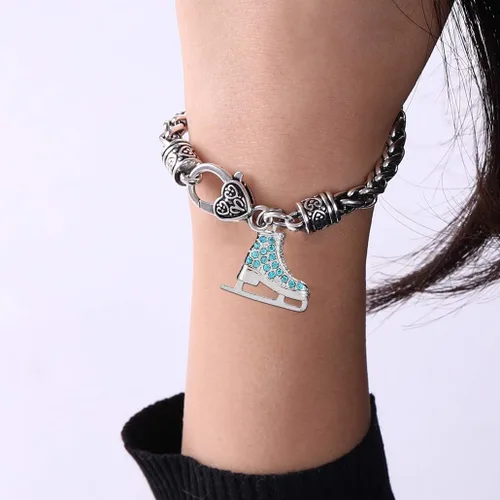 Miniatura 3 de My Shape Pulsera con dije de patinaje artístico de cristal turquesa 3D para niñas, joyería de moda, aleación