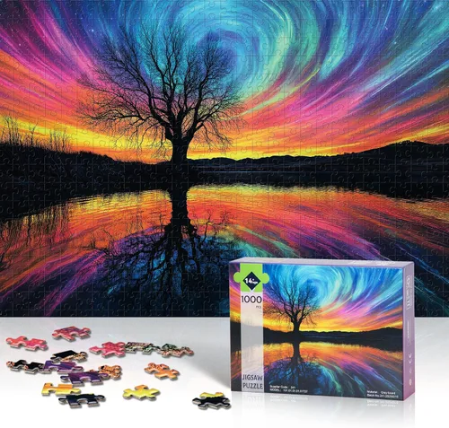 Miniatura 9 de Rompecabezas para adultos de 1000 piezas, rompecabezas de Aurora del árbol de la vida, rompecabezas de 1000 piezas con letras en la parte posterior