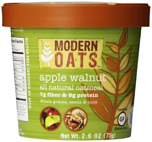 Miniatura 7 de Modern Oats - Tazas de avena instantánea de manzana y nuez con tapa, sin gluten, vegana, sin OGM con proteína y fibra, desayuno para llevar, avena