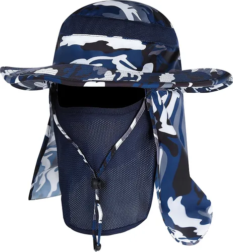 Miniatura 13 de YR.Lover Gorra de pesca de ala ancha con protección solar UV para exteriores con solapa extraíble