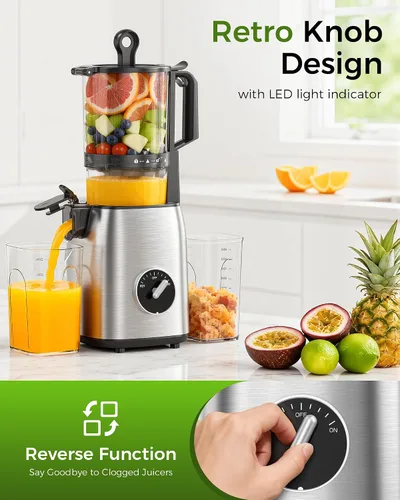 Miniatura 5 de COWSAR Exprimidor de prensa en frío, máquinas exprimidoras de 5.4 pulgadas de ancho con canal de alimentación lento, alto rendimiento de jugo