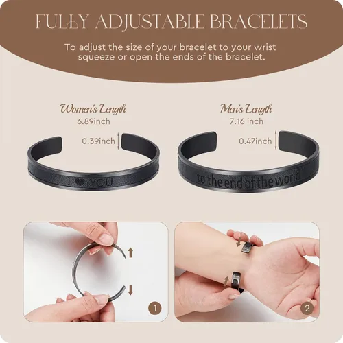 Miniatura 5 de AW BRIDAL Pulseras de acero inoxidable y cuero a juego para parejas, pulseras para mujeres y hombres, regalos de compromiso, regalos de boda