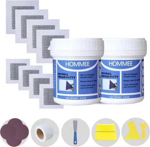 Miniatura 7 de Kit de reparación de paneles de yeso, kit de parche de agujero de paneles de yeso, pasta de spackle para pared 9.8OZ para arreglar agujeros