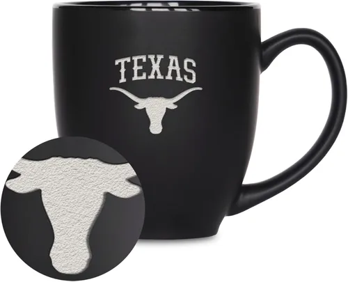 Miniatura 340 de Rico Industries - Taza de cerámica mate negra con grabado láser estándar de 15oz para NCAA (escuelas T & U) - Para bebidas calientes o frías