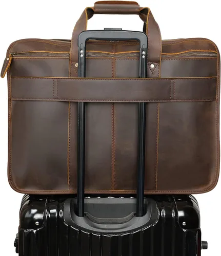 Miniatura 3 de Polare - Maletín de cuero de grano completo de 18.5 pulgadas para computadora portátil, bolsa de mensajero para hombres, grande para portátiles