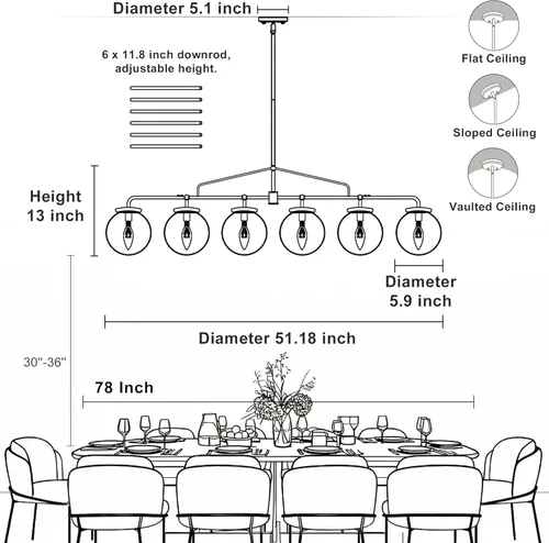 Miniatura 2 de Candelabro Lineal Moderno Negro y Dorado Lámpara de Comedor Accesorio de Iluminación Globo de Cristal Sembrado Candelabro Lineal 6 Luces para Granja