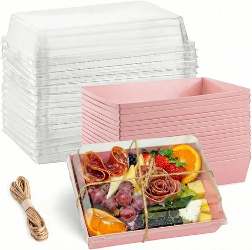 Miniatura 9 de Leafiew Paquete de 25 Cajas de Charcutería de 7x5 Pulgadas con Tapas Transparentes - Tablero de Papel Individual Para Llevar de Charcutería