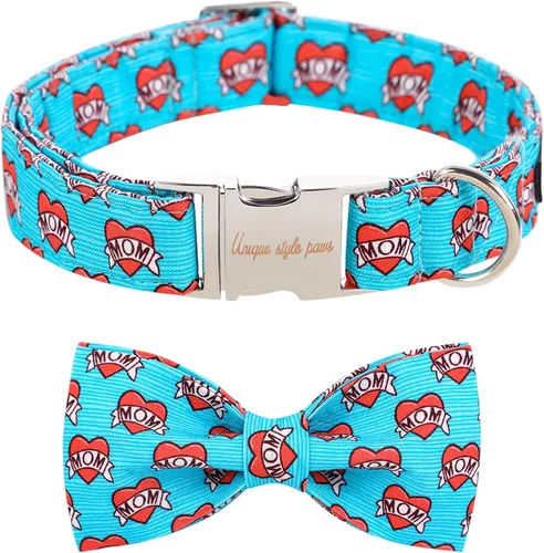 Unique style paws - Collar de perro del Día de San Valentín con pajarita, collar para cachorros con corazón azul, mejor regalo para niños y niñas