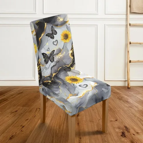 Miniatura 4 de HUGS IDEA Butterfly Marble Texture Dining Chair Covers Set of 4 Stretch Kitchen Chair Covers Washable Dining Chairs Slipcovers Cubre Sillas