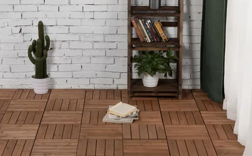 Miniatura 8 de Yaheetech 55 azulejos de terraza de patio entrelazados de madera compuesta de madera para cubierta de pisos de madera de 12 x 12 pulgadas, madera