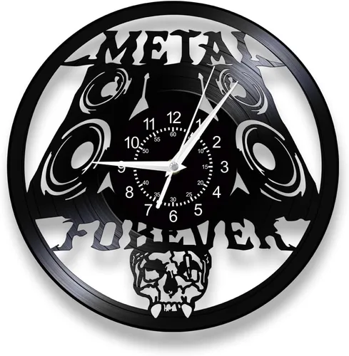 Miniatura 10 de Reloj de pared de música de metal pesado, 12 pulgadas, 7 tipos de reloj de pared LED de música rock, reloj de pared de cuarzo silencioso sin tictac