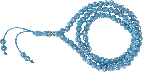 Miniatura 6 de Rosario musulmán, herramienta de oración, 99 granos de resina, adoración islámica dorada, artículo religioso azul (azul)