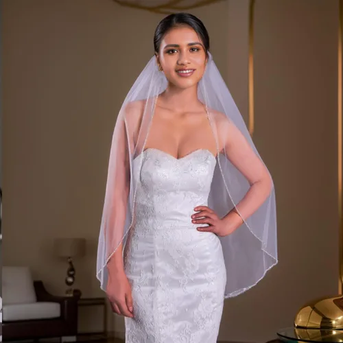 Miniatura 2 de ULAPAN Velo de novia con peine, velo de novia, borde cortado, punta de los dedos, 1 nivel de longitud, cristal de perla para novias, 35 pulgadas