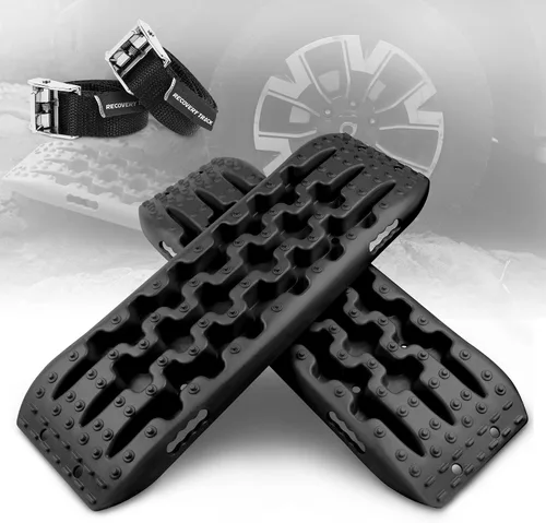 XPV AUTO Tablas de tracción para pistas de recuperación, escalera de neumáticos, alfombrilla 4WD para arena y lodo de nieve todoterreno 4X4 (negro)