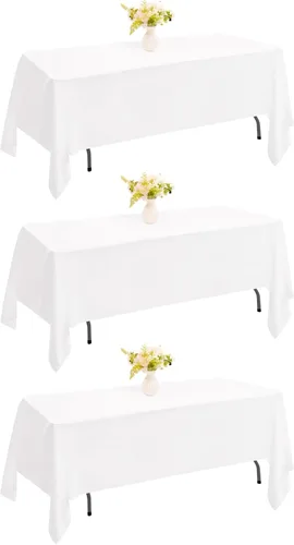 Miniatura 11 de Paquete de 4 manteles rectangulares de poliéster lavables de 60 x 102 pulgadas, color blanco, para mesas de comedor, bodas, bufés, fiestas