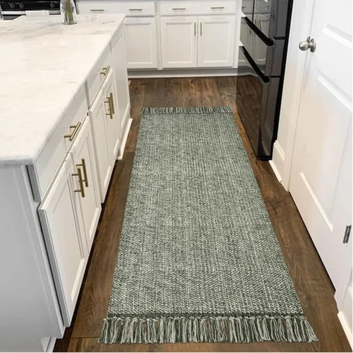 Miniatura 63 de Collive - Tapete de pasillo de cocina, 2 x 4.3 pies, tejido a mano, reversible, lavable, de algodón, color blanco/beige, para baño, pasillo