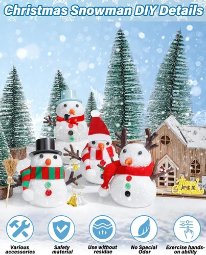 Miniatura 3 de Kit de manualidades de Navidad, paquete de 8 piezas de muñeco de nieve, adornos de Navidad, kit de construcción de muñeco de nieve, decoración