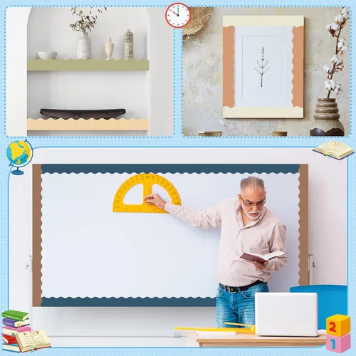Miniatura 6 de Containlol Bordes de 236 pies de color bohemio para tablón de anuncios, bordes festoneados de construcción para tablón de anuncios para verano