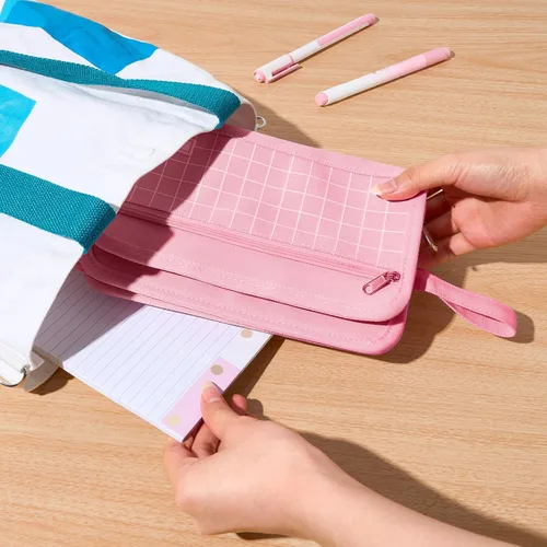 Miniatura 6 de Sooez Estuche grande para lápices, bolsa para lápices de gran capacidad con 3 compartimentos, organizador portátil de artículos de papelería de lona