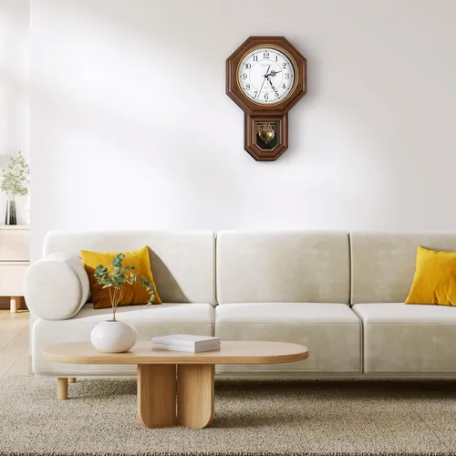 Miniatura 3 de Reloj de pared de péndulo que funciona con pilas, reloj regulador de plástico de imitación de madera con péndulo, relojes de pared decorativos