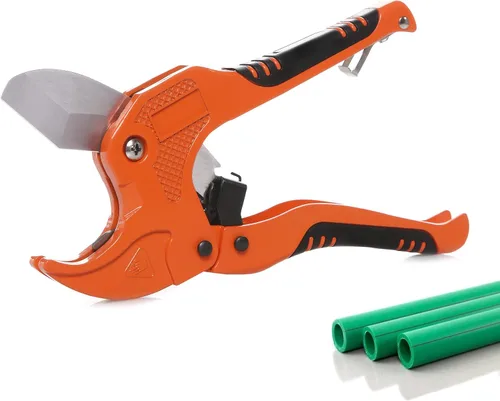 Cortadora de tubo y tubo tipo trinquete para cortar O.D. Mangueras de plástico PEX, PVC y PPR y tuberías de fontanería de hasta 1-5/8 pulgadas,
