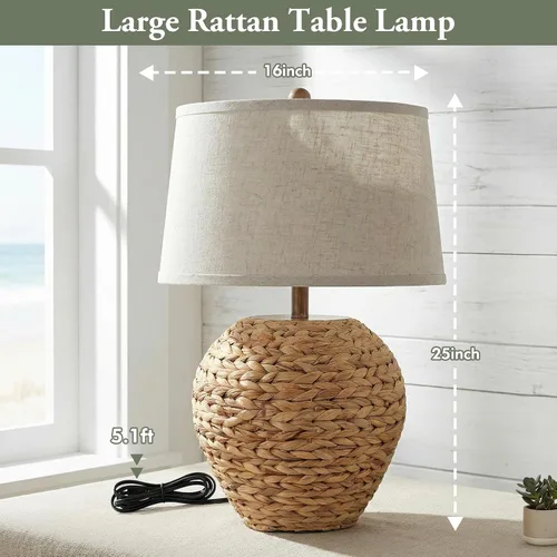 Miniatura 5 de TOBUSA Lámpara de mesa de ratán de 25 pulgadas para sala de estar, lámpara de mimbre bohemia costera con 3 temperaturas de color, lámpara de cesta