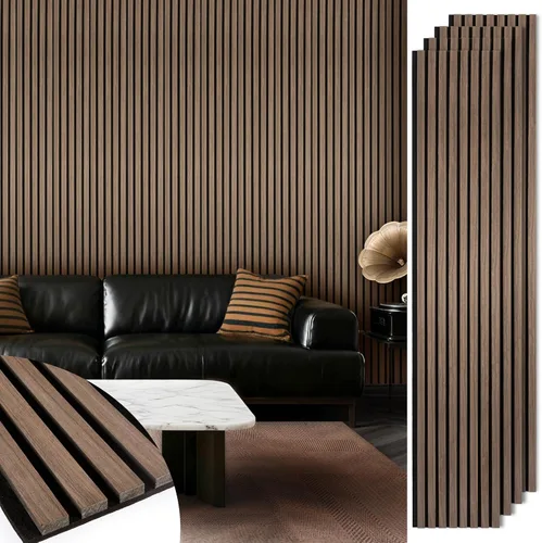 Miniatura 14 de Paneles de pared de listones de madera, paquete de 2 paneles de 106 x 23.6 pulgadas, paneles acústicos de madera para pared, paneles estriados 3D
