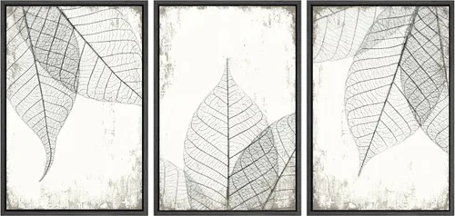 SIGNWIN Lienzo enmarcado para pared, juego de arte de collage de hojas transparentes en blanco y negro, ilustraciones de naturaleza silvestre, arte