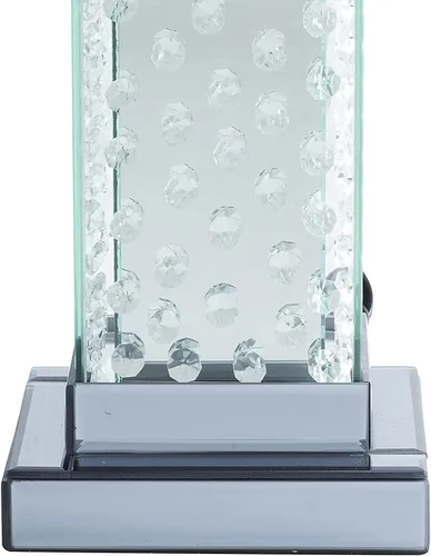 Miniatura 6 de Ebros Gift Moderna y elegante lámpara de mesa rectangular con cristales flotantes biselados de cristal y metal, con pantalla de tela gris, acento