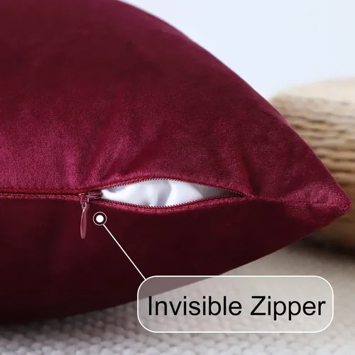 Miniatura 4 de OTOSTAR Fundas de cojín de terciopelo en rojo vino y blanco con parche de cuero dorado, lujo moderno minimalista, fundas de almohada cuadradas