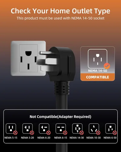 Miniatura 7 de Cargador EV NACS de nivel 2 de 40 amperios para carga móvil Tesla, 240 V, enchufe NEMA 14-50, cargador eléctrico portátil para automóvil con cable
