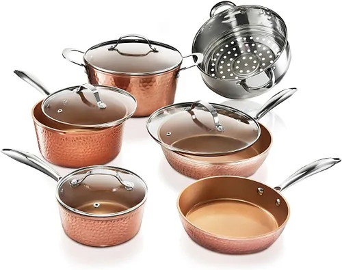 Miniatura 7 de Gotham Steel Hammered - Juego de utensilios de cocina de cerámica antiadherentes, ollas y sartenes antiadherentes con utensilios de cocina