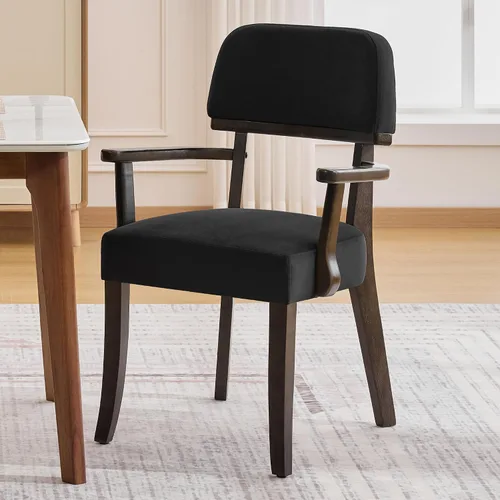 adochr Sillas de comedor de terciopelo con brazos, sillas de comedor tapizadas con patas de madera dura y respaldo curvado abierto, sillas de cocina