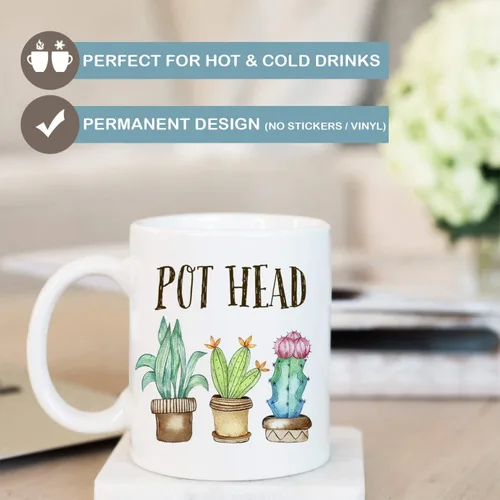 Miniatura 5 de Taza de café divertida con diseño de plantas con cabeza de maceta Taza para suculentas Cerámica apta para microondas y lavavajillas
