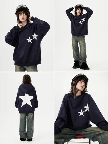 Miniatura 3 de Aelfric Eden Sudaderas con capucha Y2k con estampado de estrellas, de gran tamaño, con cuello redondo de los años 90, sudadera de manga larga