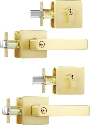Miniatura 37 de Leydebong - Paquete de 4 picaportes resistentes para entrada con llave, manija dorada, llaves iguales/combo con llave, reversible para la izquierda