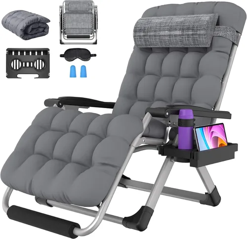 Miniatura 16 de Suteck Silla de gravedad cero de gran tamaño, silla reclinable de 29 pulgadas XL para exteriores con cojín extraíble y reposacabezas, silla