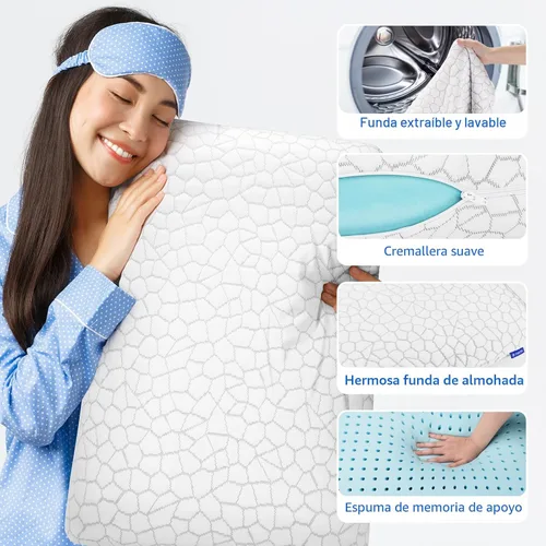 Miniatura 3 de CushZone Almohadas de espuma viscoelástica para dormir, almohada de cama con funda extraíble y lavable a máquina, almohada de cama para dormir