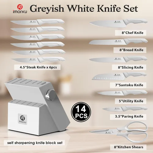 Miniatura 5 de imarku Juego de cuchillos de cocina de 14 piezas, juego de cuchillos japoneses para cocina, juego de cuchillos de acero inoxidable con bloque