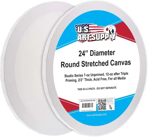 Miniatura 13 de U.S. Art Supply Lienzo estirado redondo de 30 pulgadas de diámetro, perfil de 1-1/2 pulgadas, 2 unidades, imprimado triple de gesso acrílico, 12