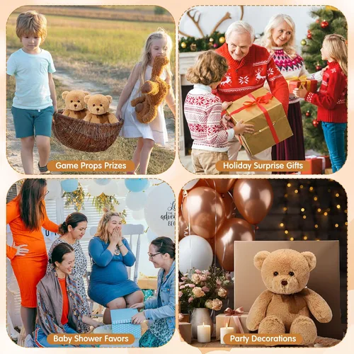 Miniatura 5 de HyDren Paquete de 2 animales de peluche de oso de 18 pulgadas con lazo para regalos de cumpleaños, decoración de baby shower, decoraciones de fiesta