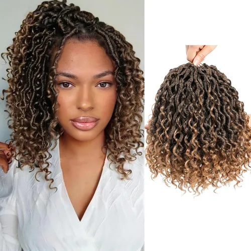Miniatura 10 de Goddess Locs - Cabello de ganchillo de 8 pulgadas, 6 paquetes de rastas sintéticas de cabello de ganchillo para mujeres negras, cabello suave 1b
