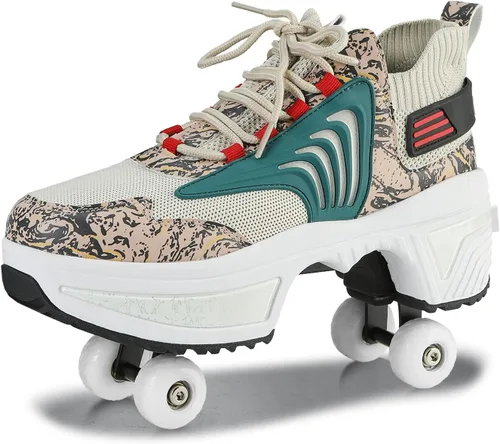 Miniatura 17 de Zapatos de patinaje para mujer, cuatro rondas, zapatos de patines de ruedas para niños que se convierten en patines de ruedas, zapatos ligeros al